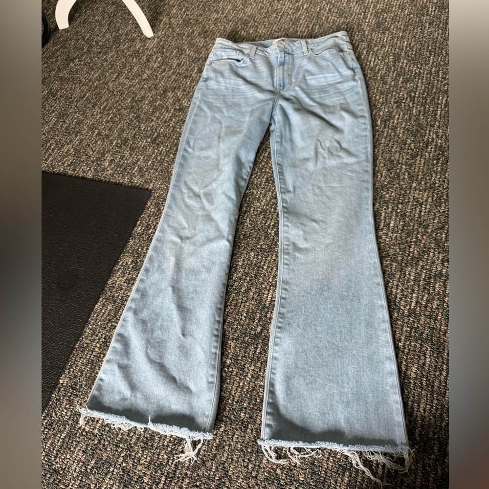 Paige High Rise Laurel Canyon Flare Denim Jeans Distressed Faded Sz 32